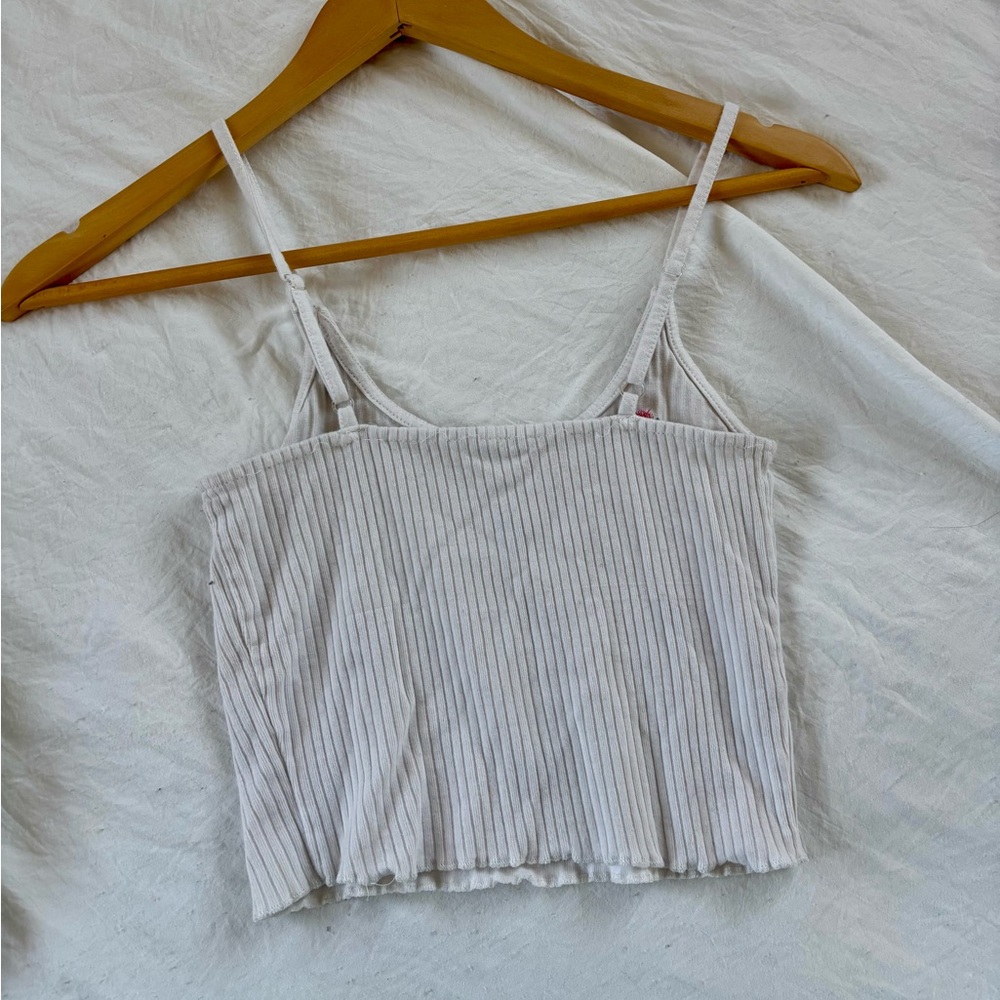 Floral Embroidered White Ribbed Top - Picture 7 of 10